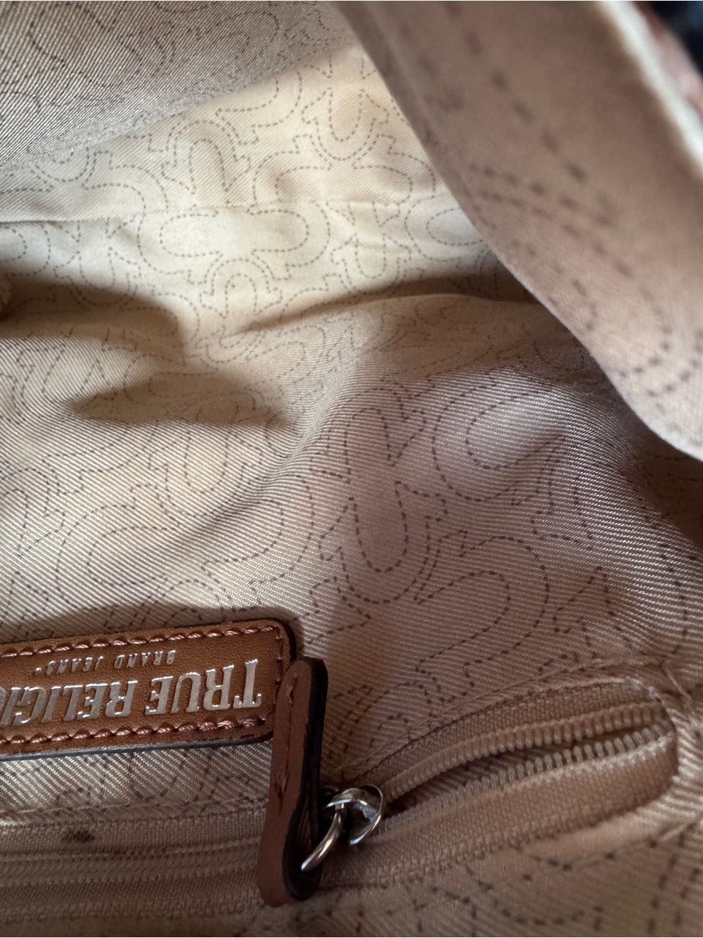 True Religion Blue Denim Crossbody Bag with Tan Handle - Picture 5 of 6